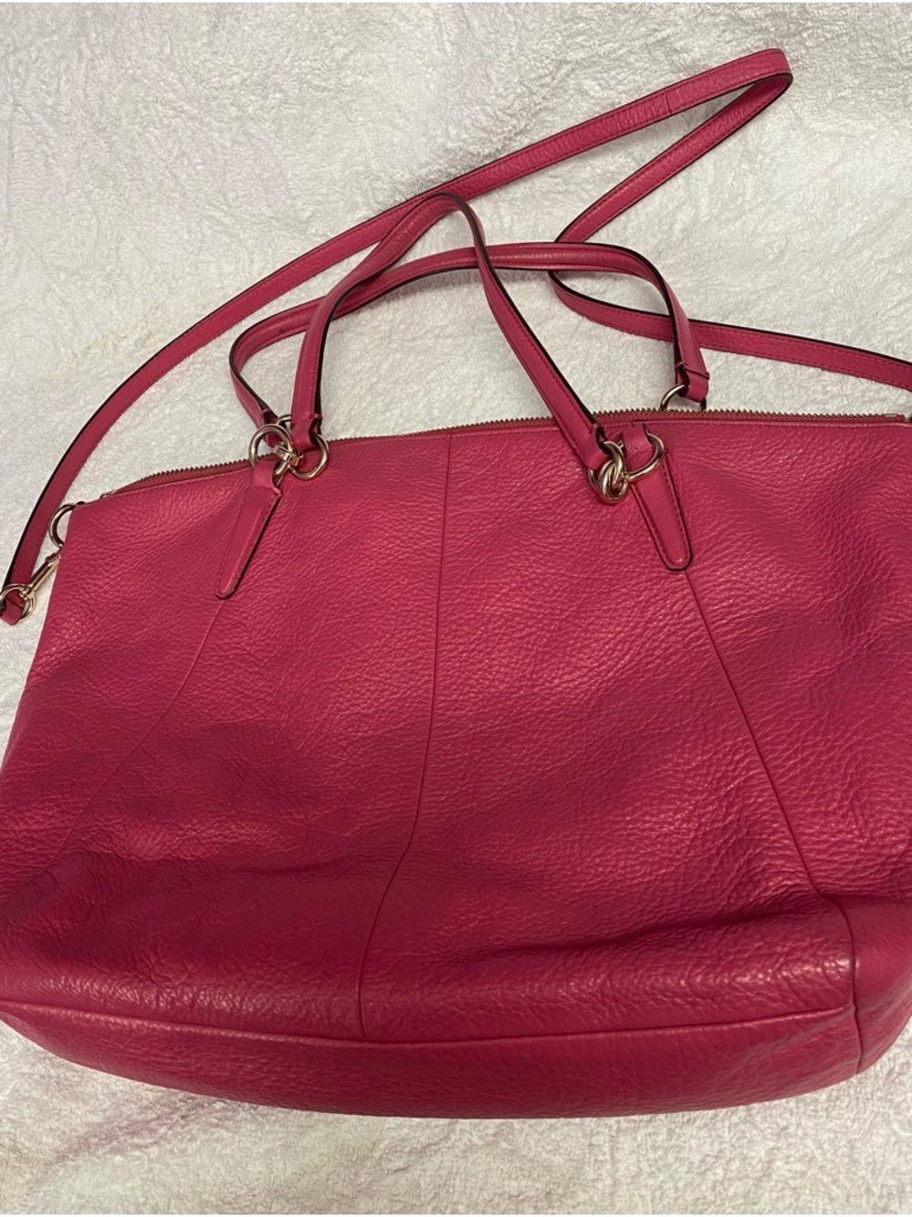 Coach Pebbled Leather Shoulder Bag - Fuchsia Pink - Picture 7 of 12